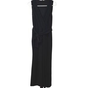 DREW Black Sleeveless Wrap Jumpsuit Wide Leg Belted Side Zip Size L‎
